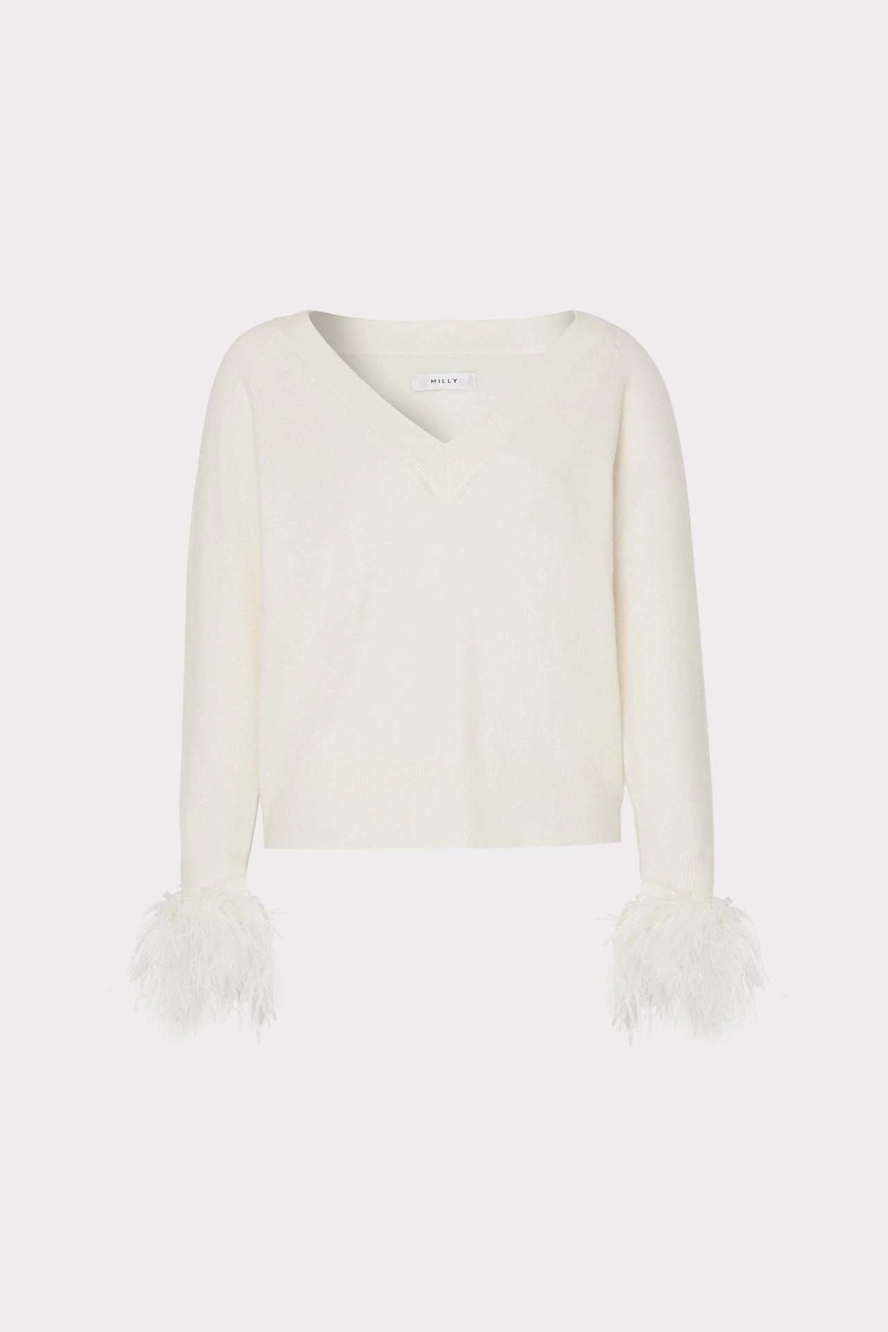 Feather Cuff V-Neck Sweater Fresh Look