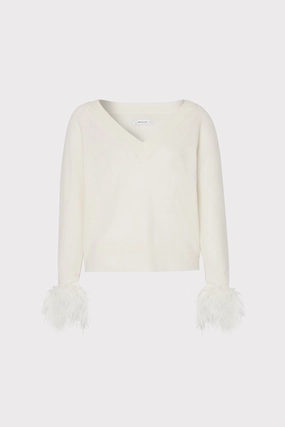 Feather Cuff V-Neck Sweater Neutral Style Outdoor Leisure