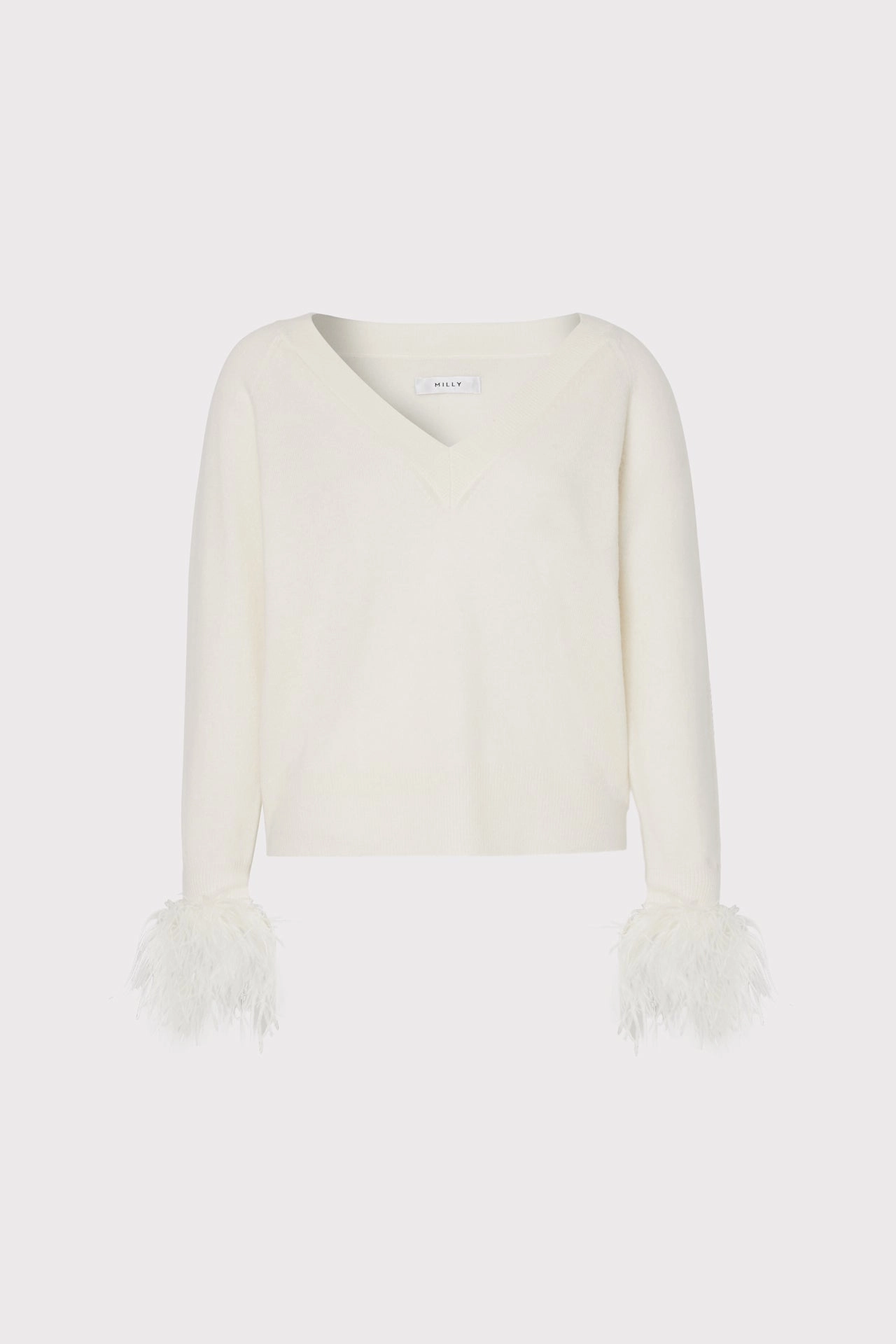 Feather Cuff V-Neck Sweater Luminous Thread Accents Compression Fit