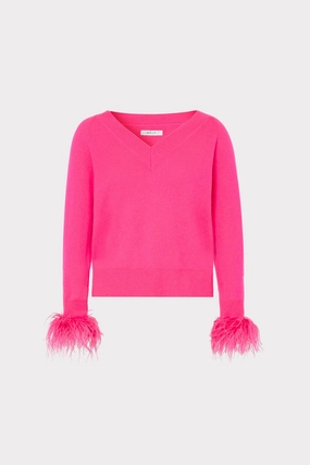 Texture Focus Feather Cuff V-neck Sweater