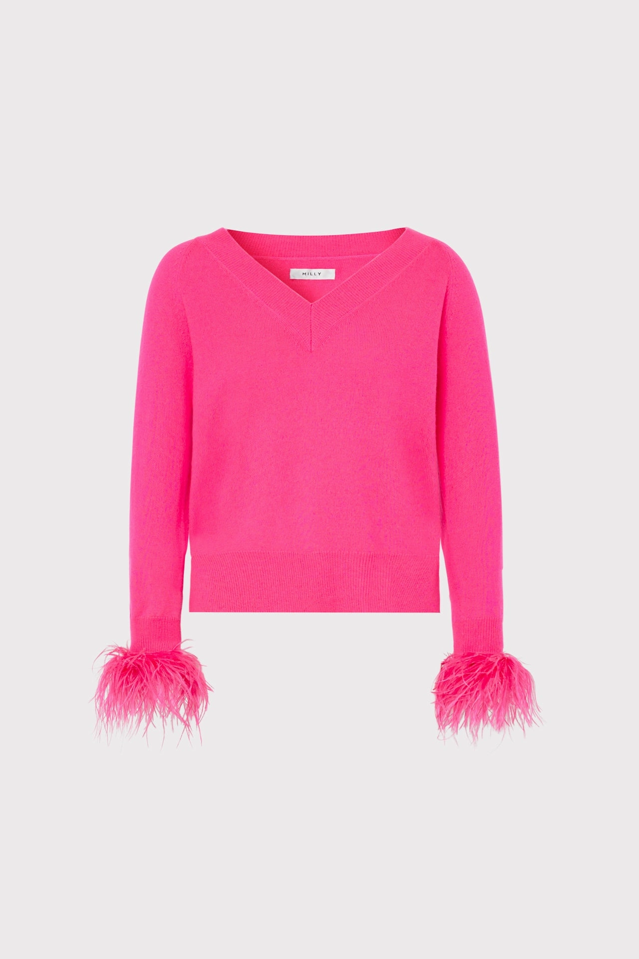 Texture Tone Feather Cuff V-neck Sweater