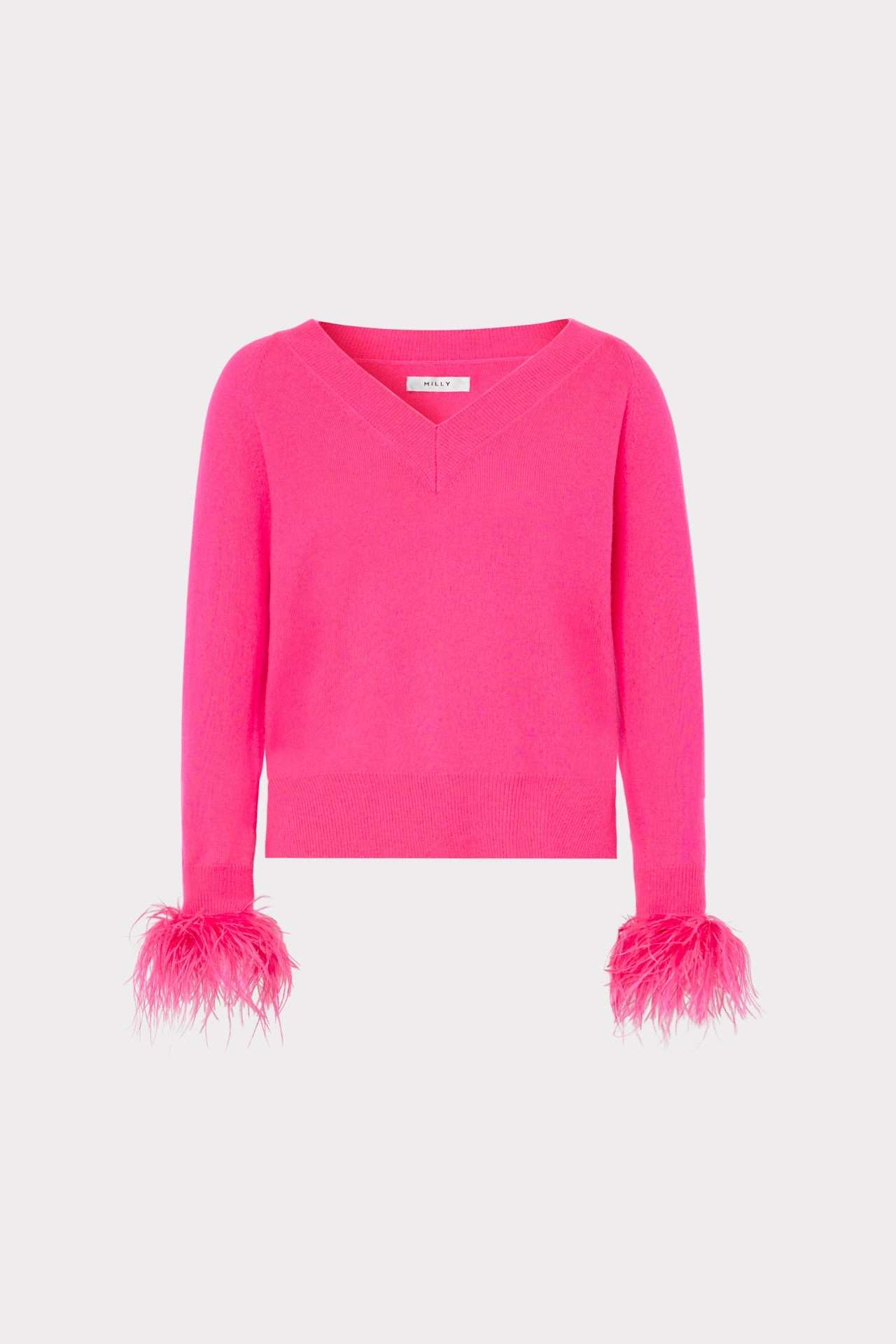 Feather Cuff V-neck Sweater WrinkleResistant Finish