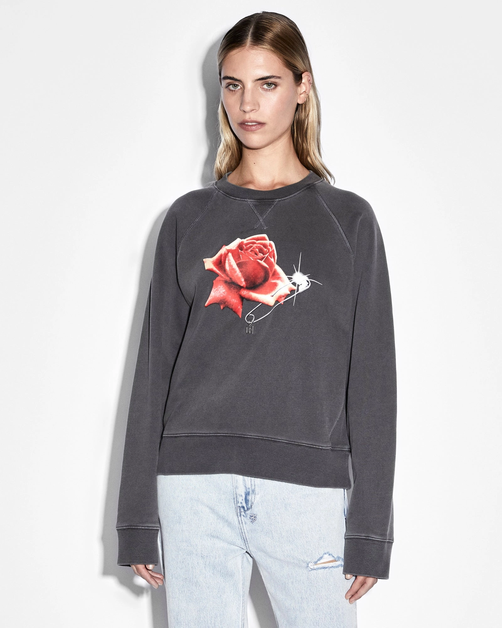 Textured Weave Design FEELS GOOD RAGLAN CREW CHARCOAL