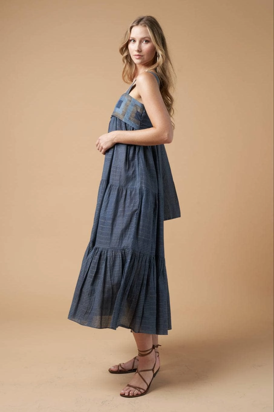 Isabella Jamdani Dress Blue Bold Cut