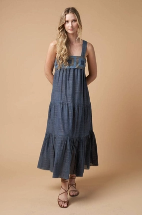 Calm Finish Isabella Jamdani Dress Blue