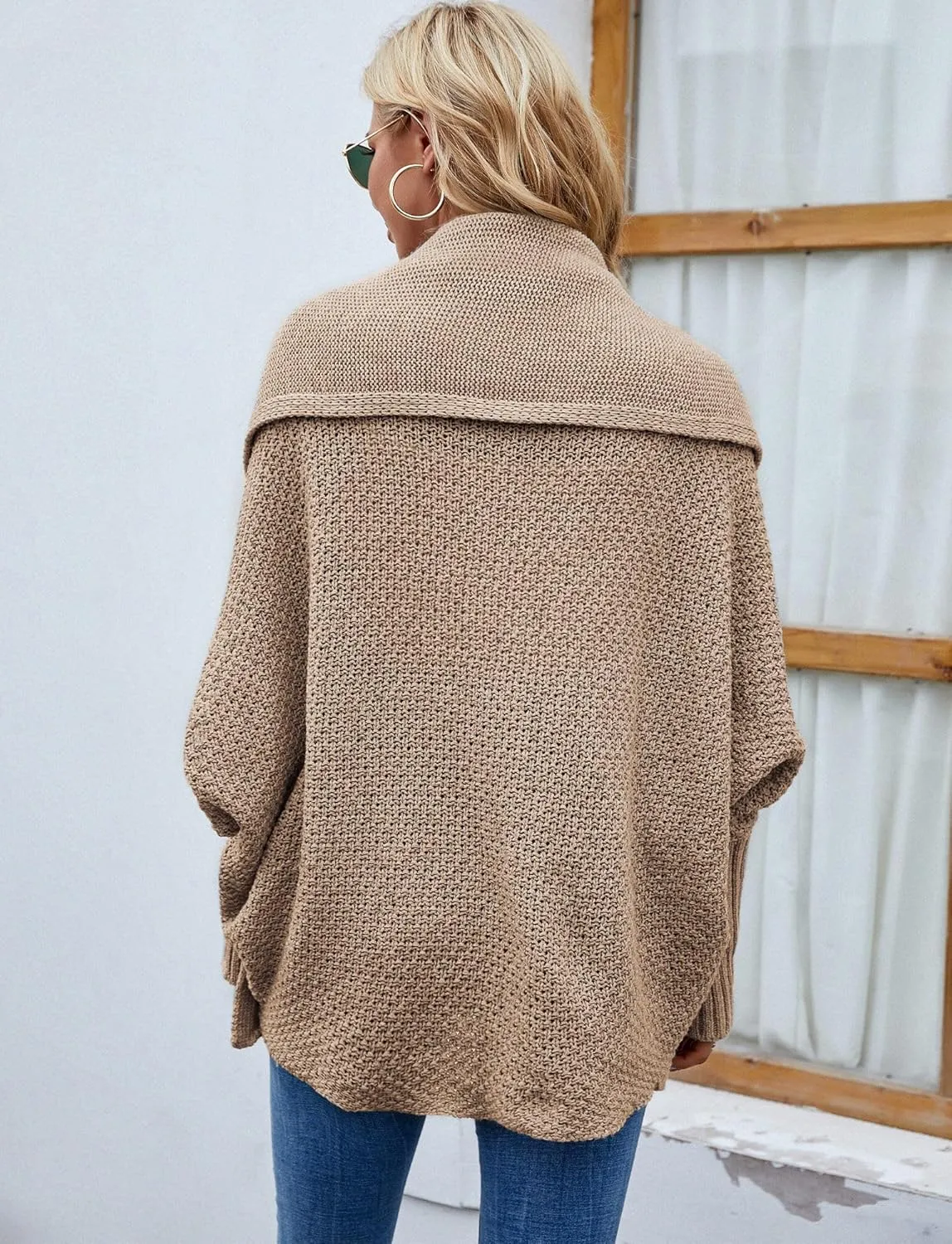 FEOYA Open Front Cardigan for Women Oversized Batwing Sleeve Sweater Outwear Chunky Kimono Cardigan Slouchy Wrap Sweater
