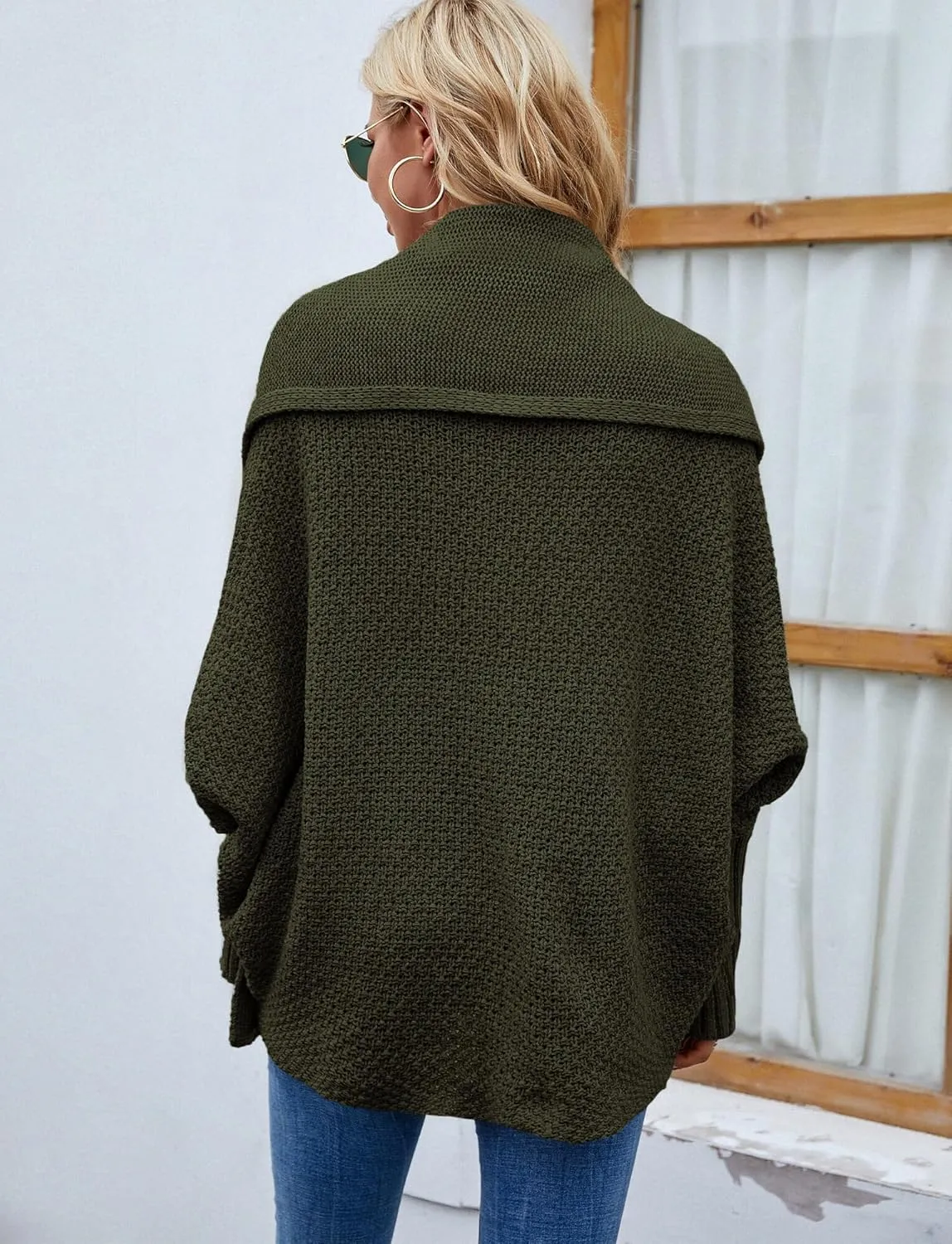 FEOYA Open Front Cardigan for Women Oversized Batwing Sleeve Sweater Outwear Chunky Kimono Cardigan Slouchy Wrap Sweater