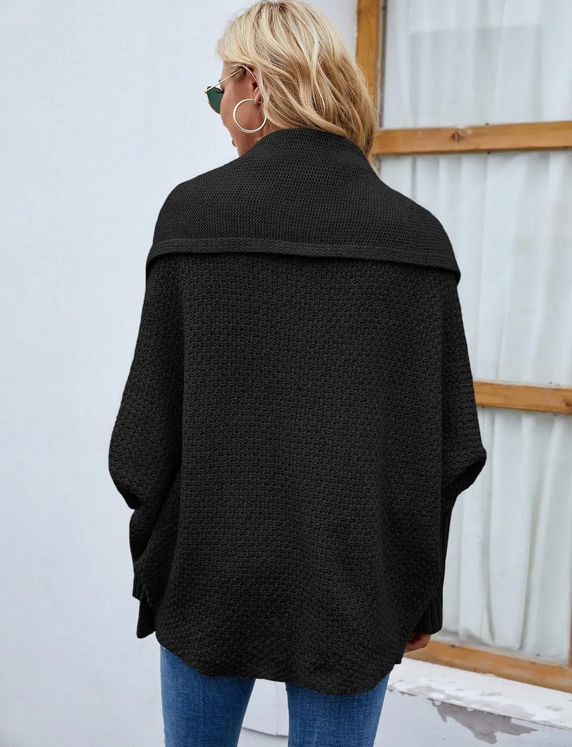 FEOYA Open Front Cardigan for Women Oversized Batwing Sleeve Sweater Outwear Chunky Kimono Cardigan Slouchy Wrap Sweater