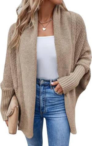 FEOYA Open Front Cardigan for Women Oversized Batwing Sleeve Sweater Outwear Chunky Kimono Cardigan Slouchy Wrap Sweater