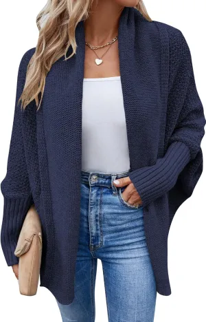 FEOYA Open Front Cardigan for Women Oversized Batwing Sleeve Sweater Outwear Chunky Kimono Cardigan Slouchy Wrap Sweater