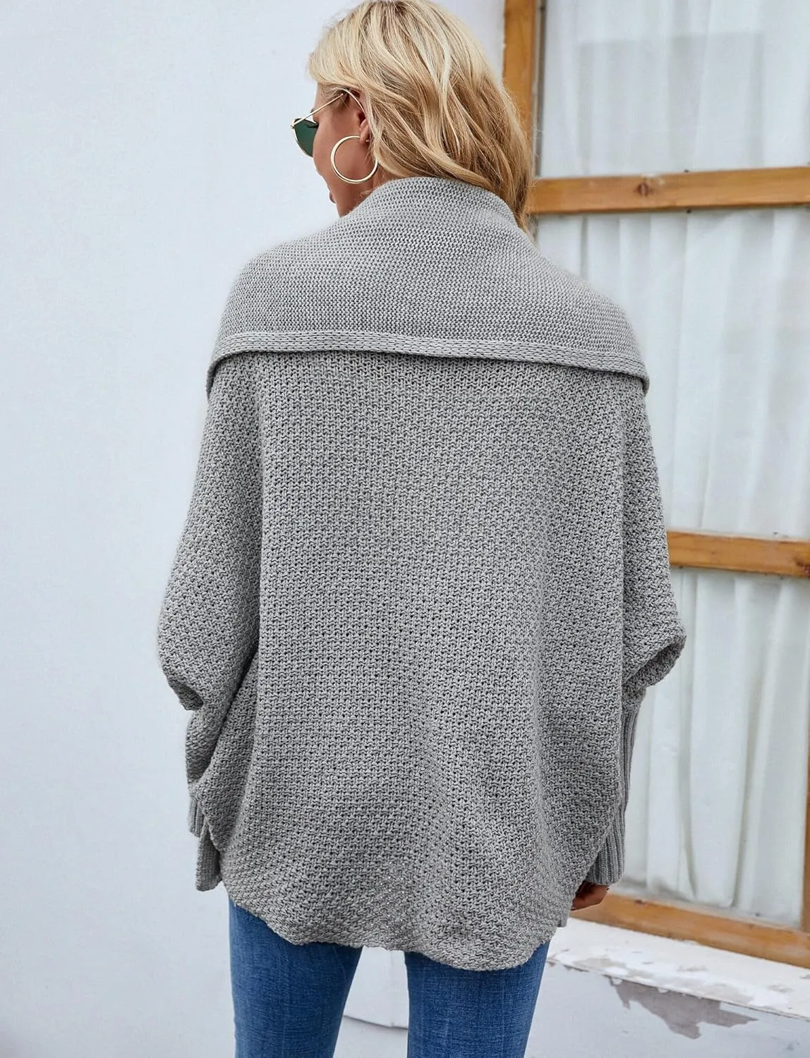 FEOYA Open Front Cardigan for Women Oversized Batwing Sleeve Sweater Outwear Chunky Kimono Cardigan Slouchy Wrap Sweater