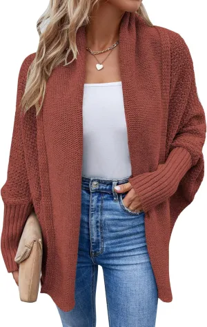 FEOYA Open Front Cardigan for Women Oversized Batwing Sleeve Sweater Outwear Chunky Kimono Cardigan Slouchy Wrap Sweater