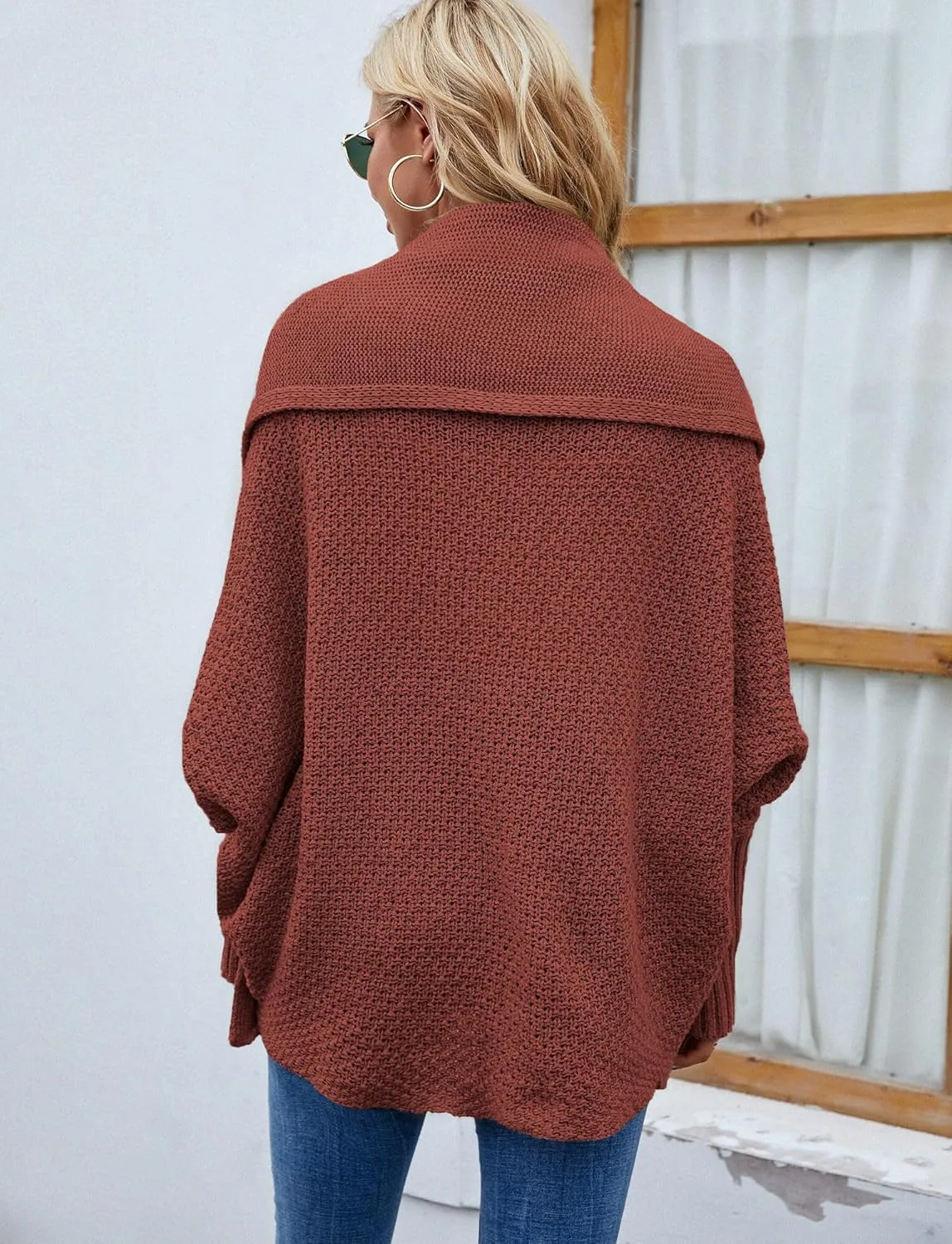 FEOYA Open Front Cardigan for Women Oversized Batwing Sleeve Sweater Outwear Chunky Kimono Cardigan Slouchy Wrap Sweater