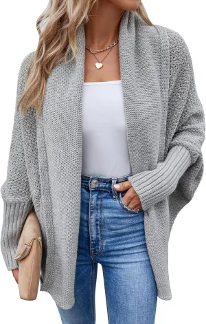 FEOYA Open Front Cardigan for Women Oversized Batwing Sleeve Sweater Outwear Chunky Kimono Cardigan Slouchy Wrap Sweater