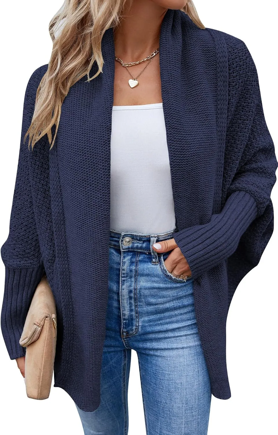 FEOYA Open Front Cardigan for Women Oversized Batwing Sleeve Sweater Outwear Chunky Kimono Cardigan Slouchy Wrap Sweater