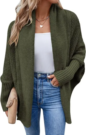 FEOYA Open Front Cardigan for Women Oversized Batwing Sleeve Sweater Outwear Chunky Kimono Cardigan Slouchy Wrap Sweater