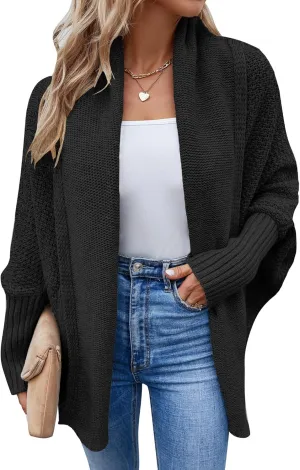 FEOYA Open Front Cardigan for Women Oversized Batwing Sleeve Sweater Outwear Chunky Kimono Cardigan Slouchy Wrap Sweater