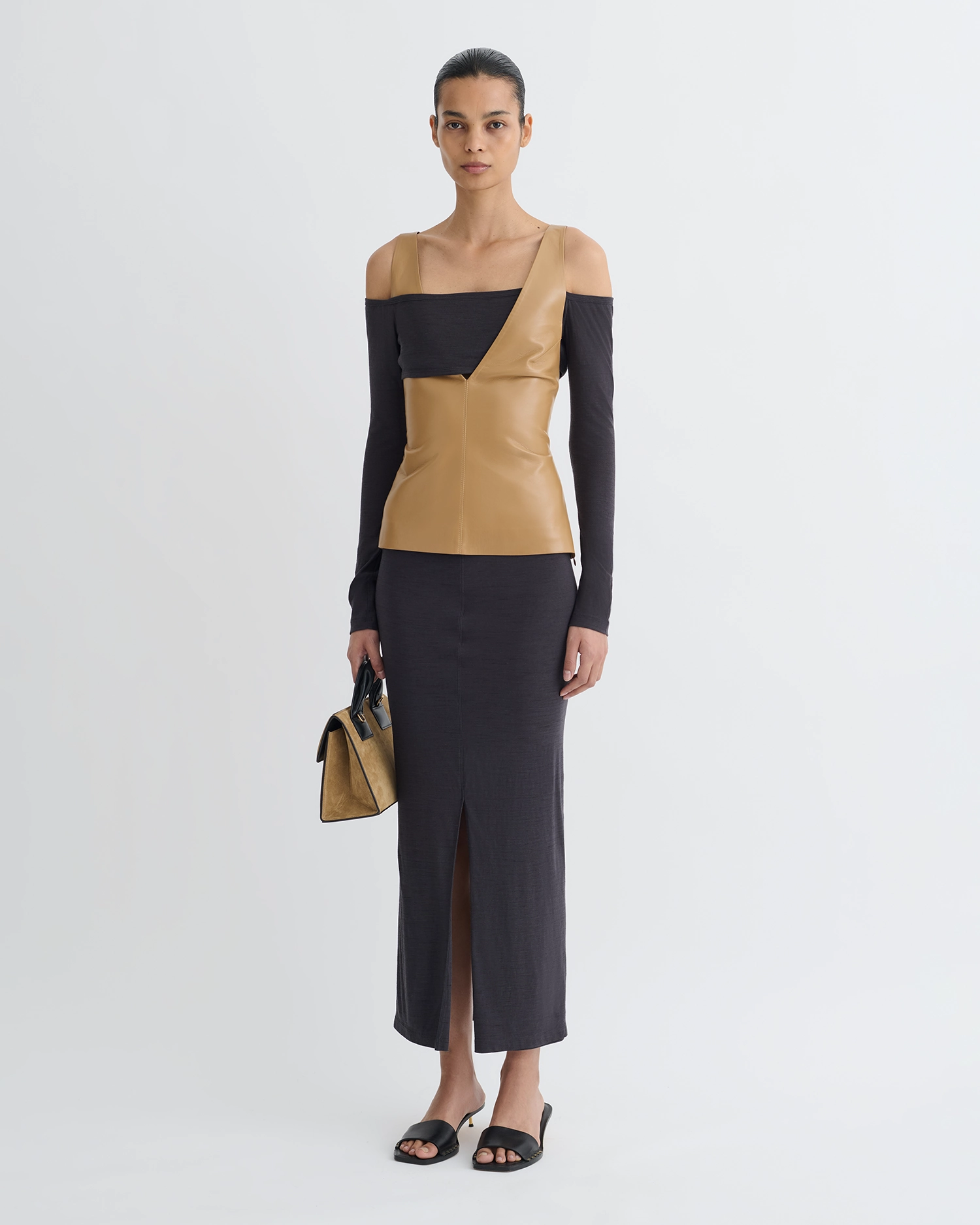 Ferr - Wool Jersey and Okobor? Alt-Leather Top - Oak/Grey Garment Dyed Finish Stretch Fit Engineering