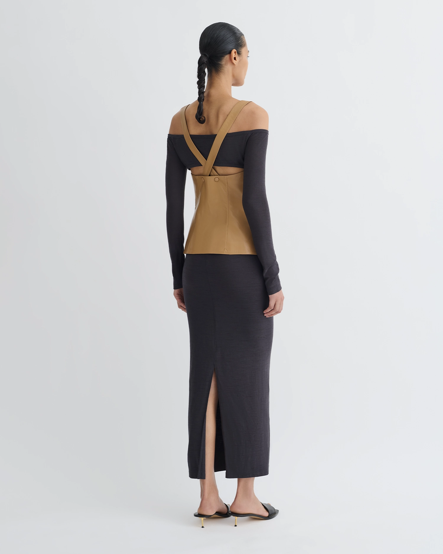 Ferr - Wool Jersey and Okobor? Alt-Leather Top - Oak/Grey MicrofiberTech Casual Long Sleeve