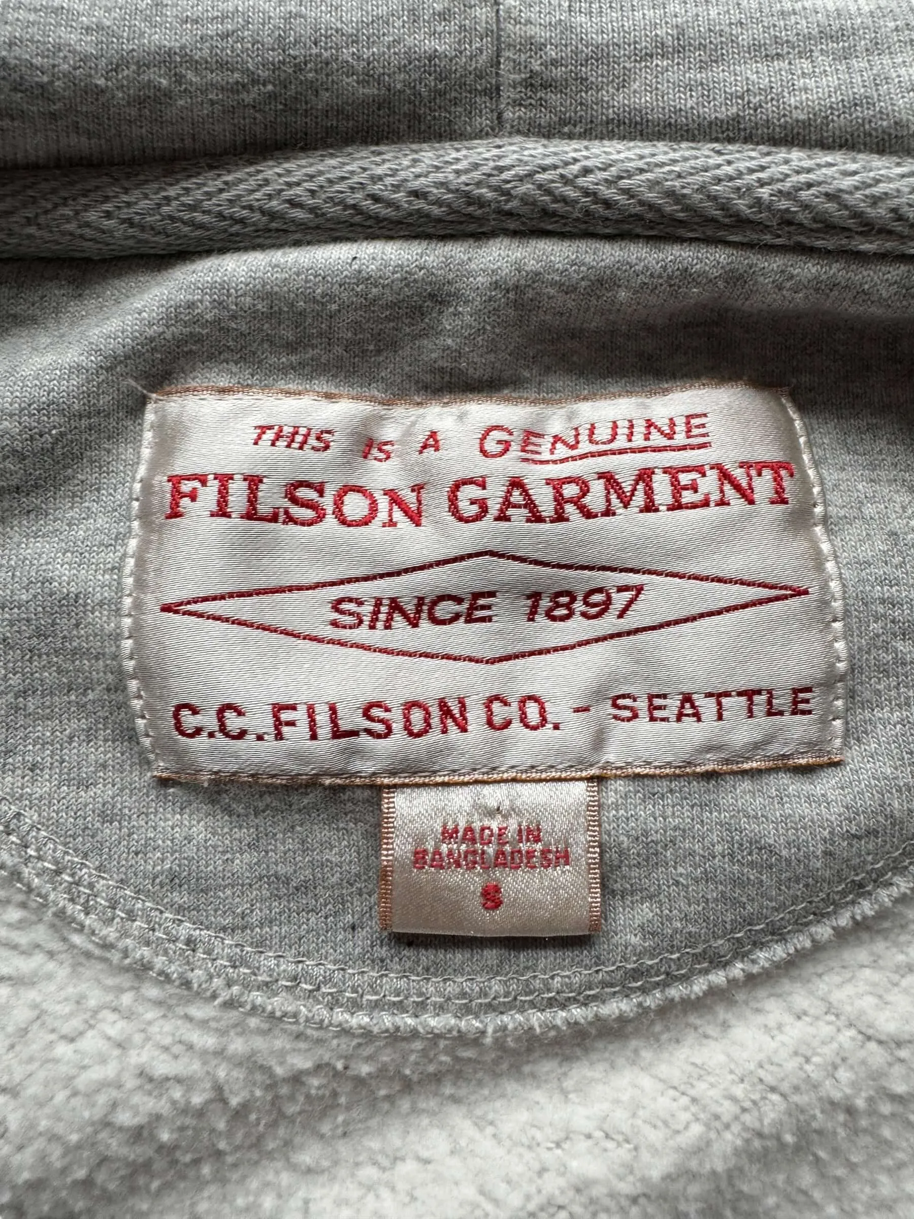 Filson Heather Grey Prospector Zip Up Hoodie SZ S