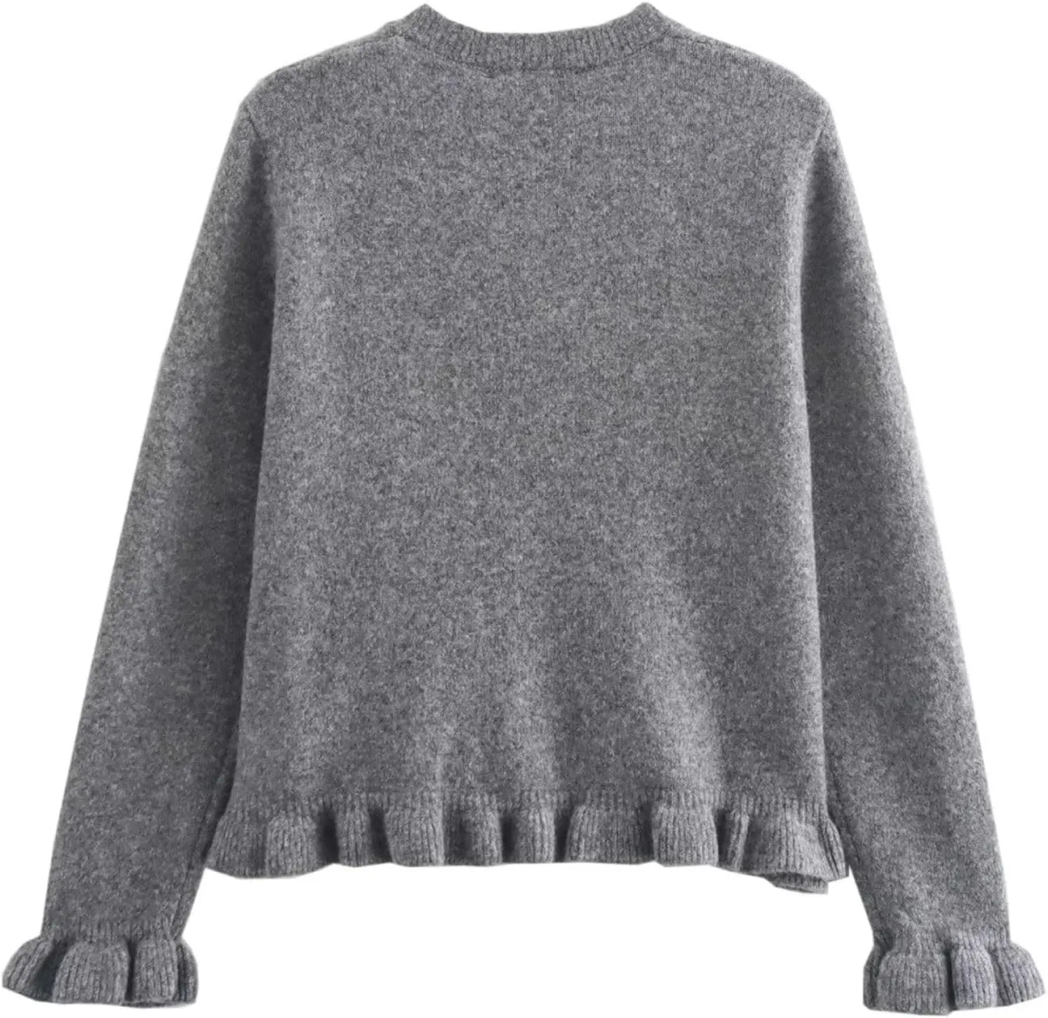 FindThy Women’s Cropped Cardigan Sweater Trendy Crewneck Ruffle Long Sleeve Button Down Knitwear Tops