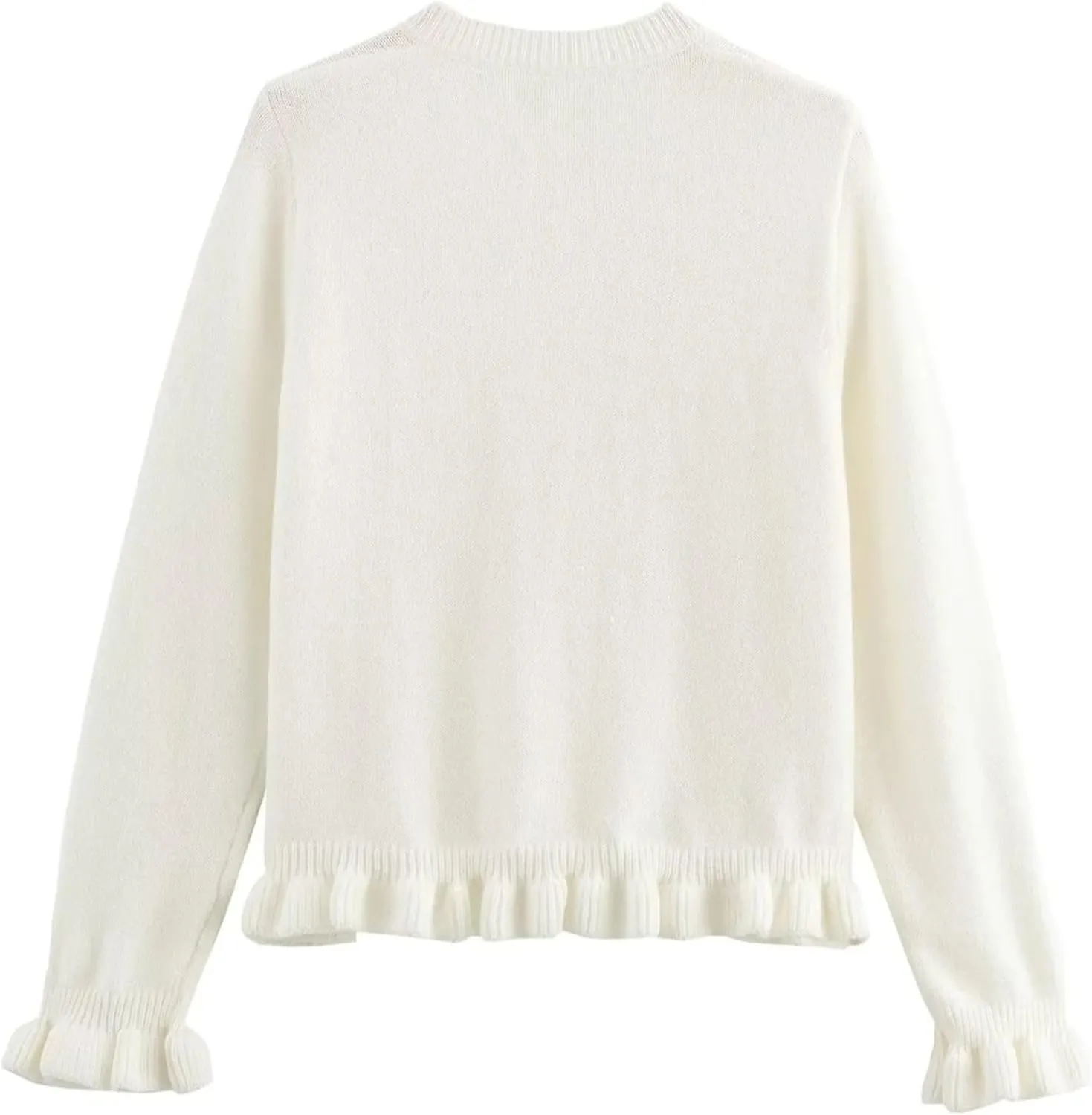 FindThy Women’s Cropped Cardigan Sweater Trendy Crewneck Ruffle Long Sleeve Button Down Knitwear Tops