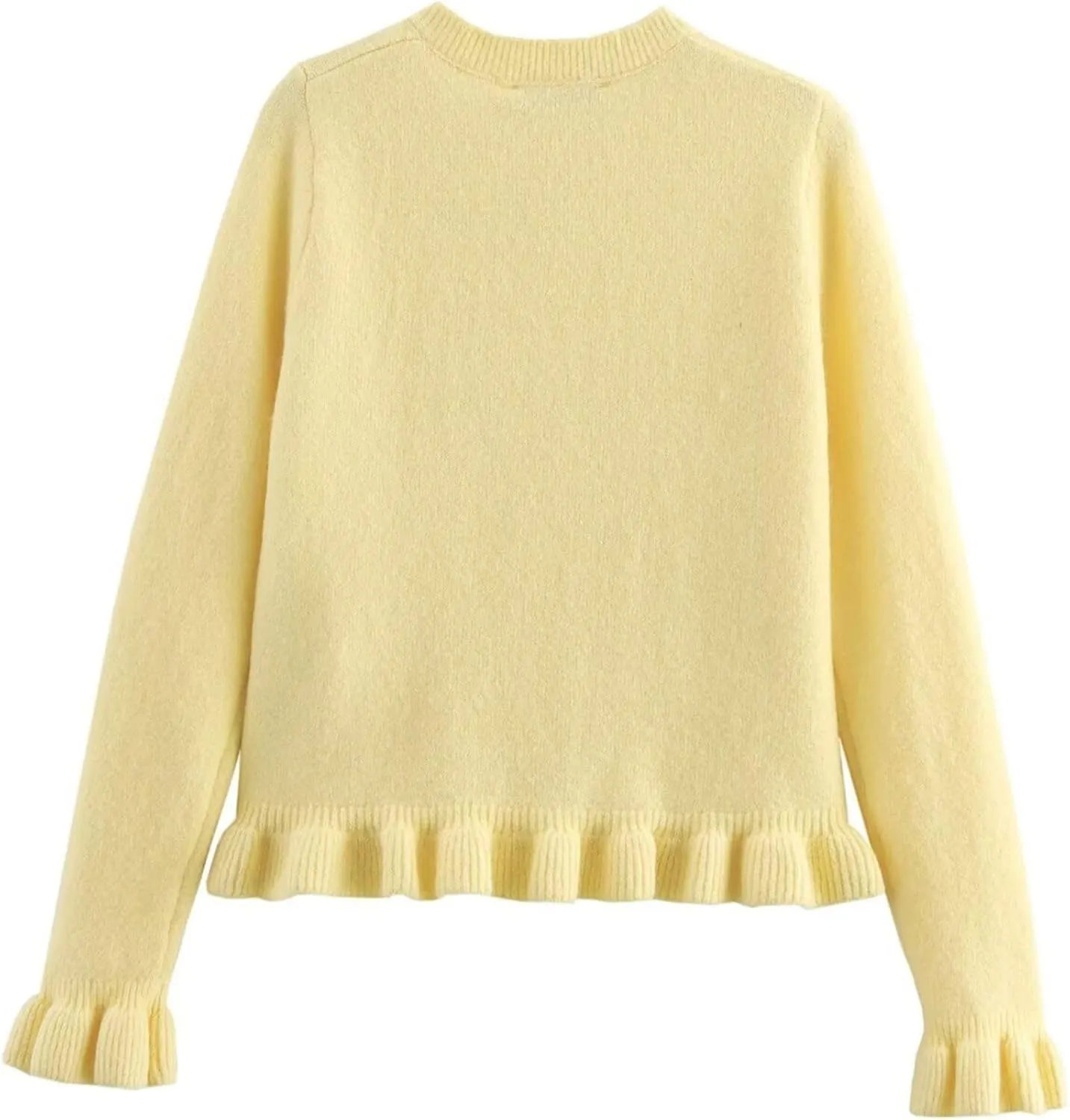 FindThy Women’s Cropped Cardigan Sweater Trendy Crewneck Ruffle Long Sleeve Button Down Knitwear Tops