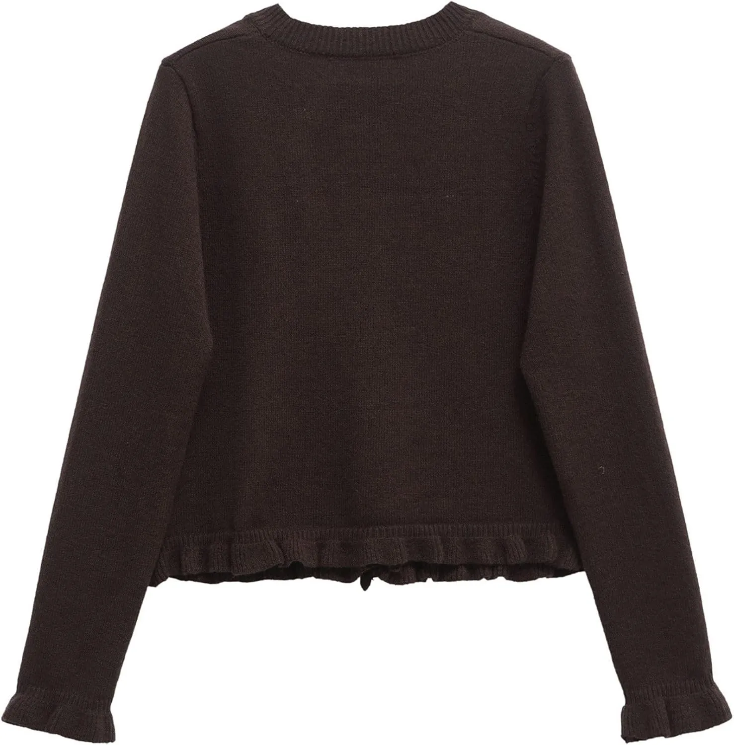 FindThy Womens Cropped Cardigan Sweater Trendy Crewneck Ruffle Long Sleeve Button Down Knitwear Tops