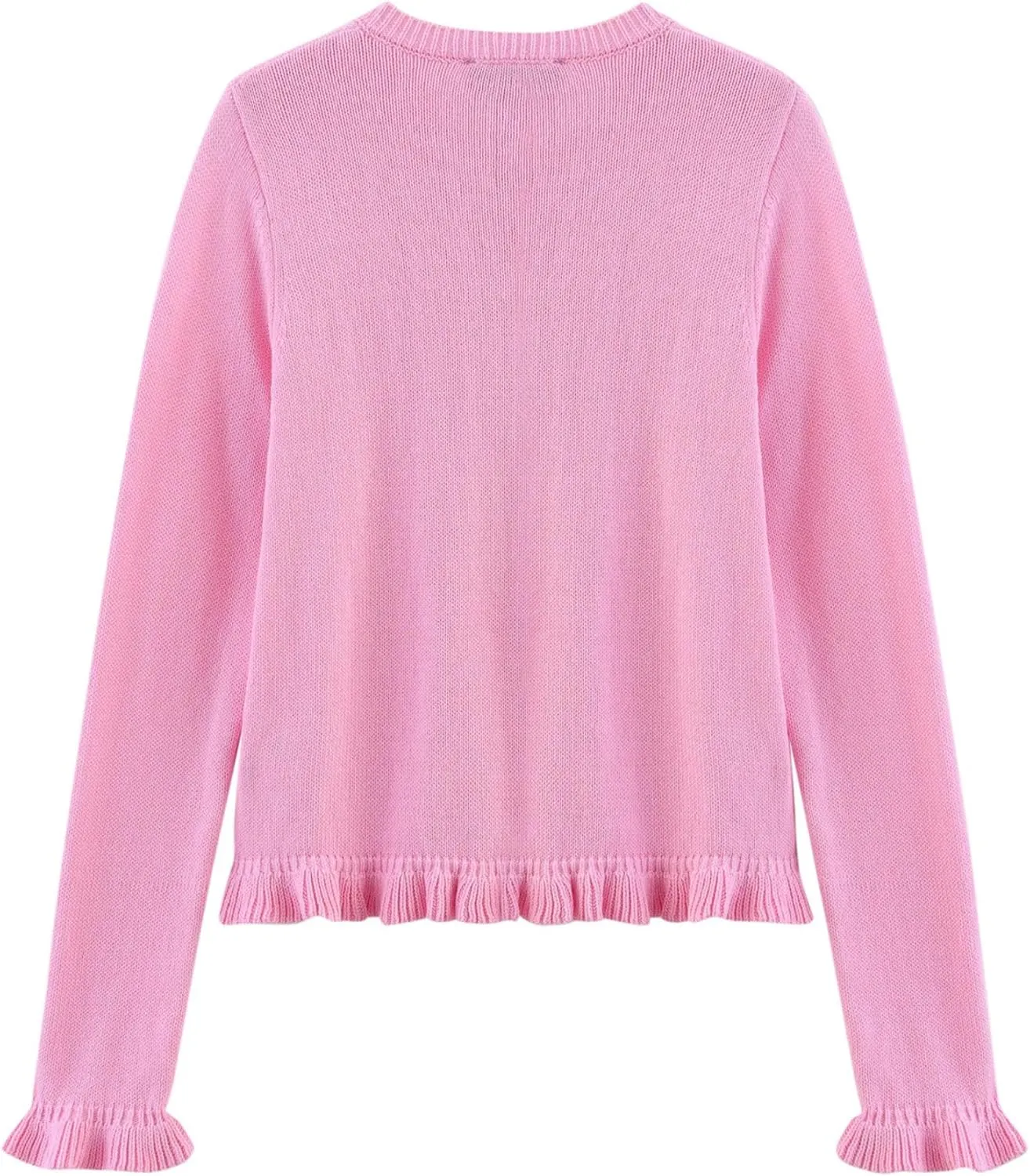 FindThy Womens Cropped Cardigan Sweater Trendy Crewneck Ruffle Long Sleeve Button Down Knitwear Tops
