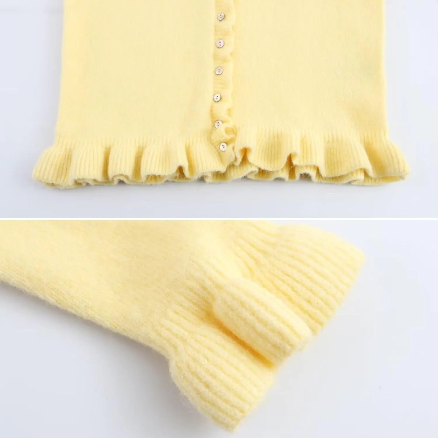 FindThy Women’s Cropped Cardigan Sweater Trendy Crewneck Ruffle Long Sleeve Button Down Knitwear Tops
