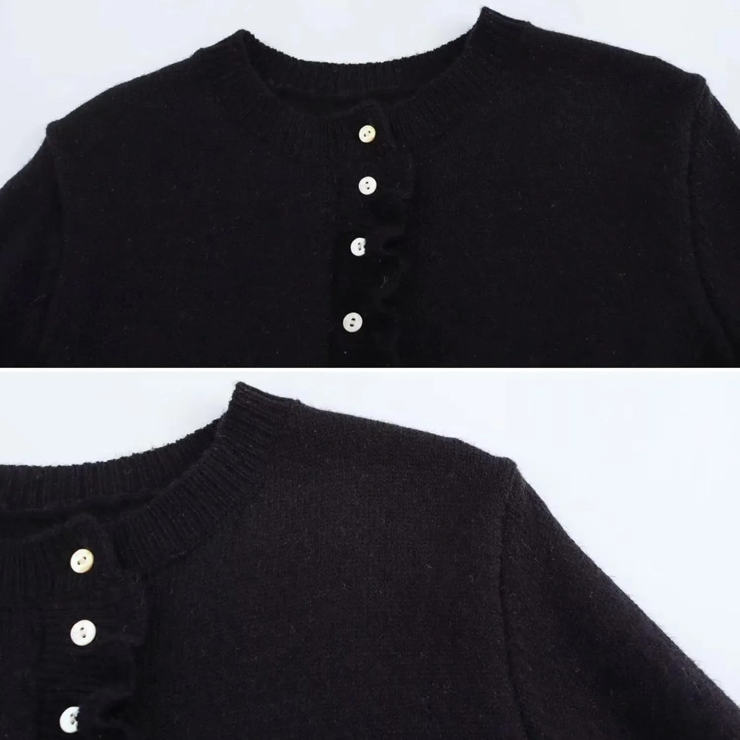 FindThy Womens Cropped Cardigan Sweater Trendy Crewneck Ruffle Long Sleeve Button Down Knitwear Tops