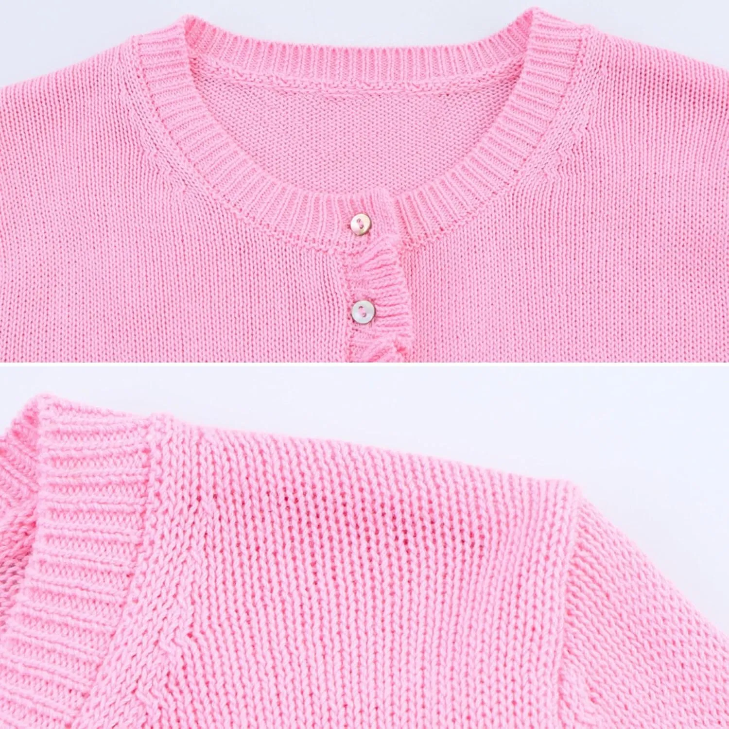 FindThy Womens Cropped Cardigan Sweater Trendy Crewneck Ruffle Long Sleeve Button Down Knitwear Tops