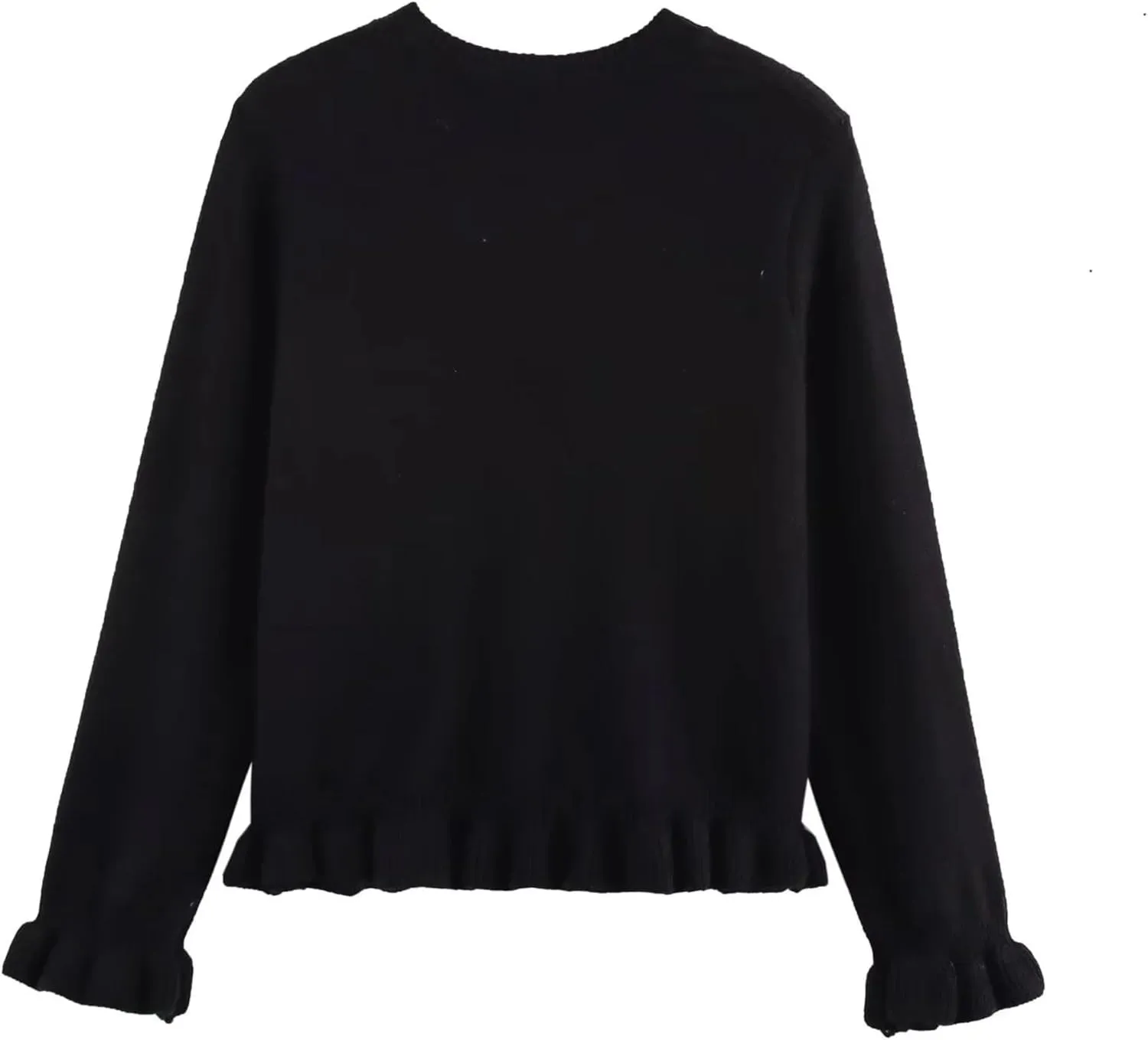 FindThy Womens Cropped Cardigan Sweater Trendy Crewneck Ruffle Long Sleeve Button Down Knitwear Tops