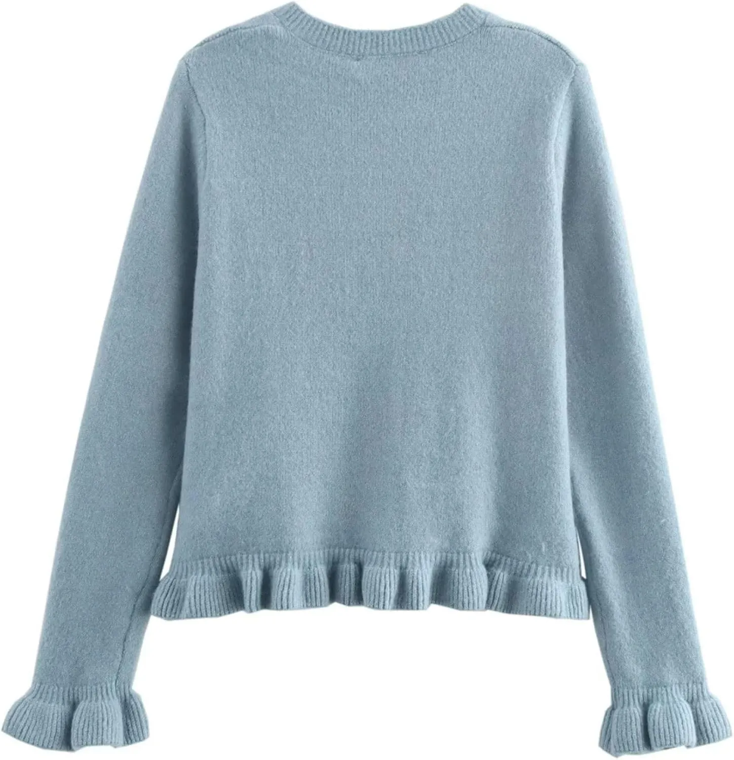 FindThy Women’s Cropped Cardigan Sweater Trendy Crewneck Ruffle Long Sleeve Button Down Knitwear Tops