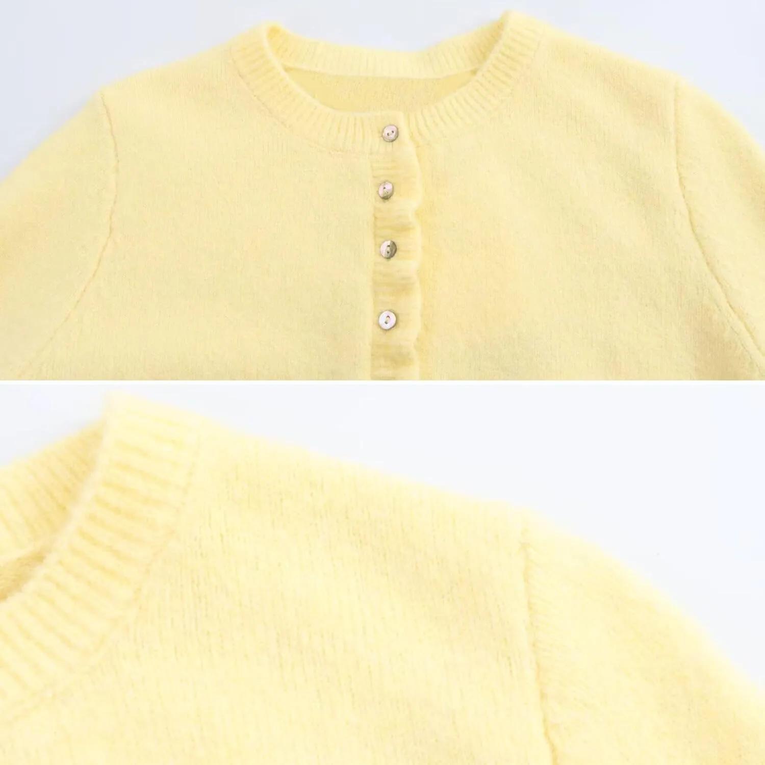 FindThy Women’s Cropped Cardigan Sweater Trendy Crewneck Ruffle Long Sleeve Button Down Knitwear Tops
