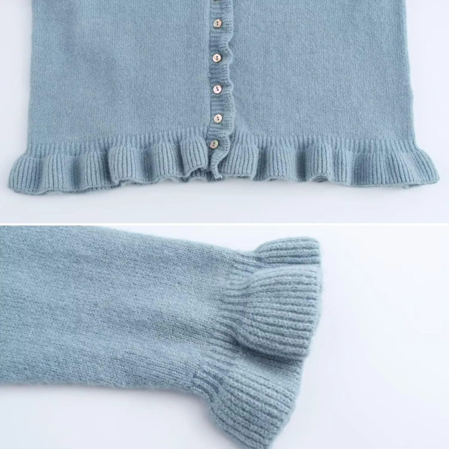 FindThy Women’s Cropped Cardigan Sweater Trendy Crewneck Ruffle Long Sleeve Button Down Knitwear Tops