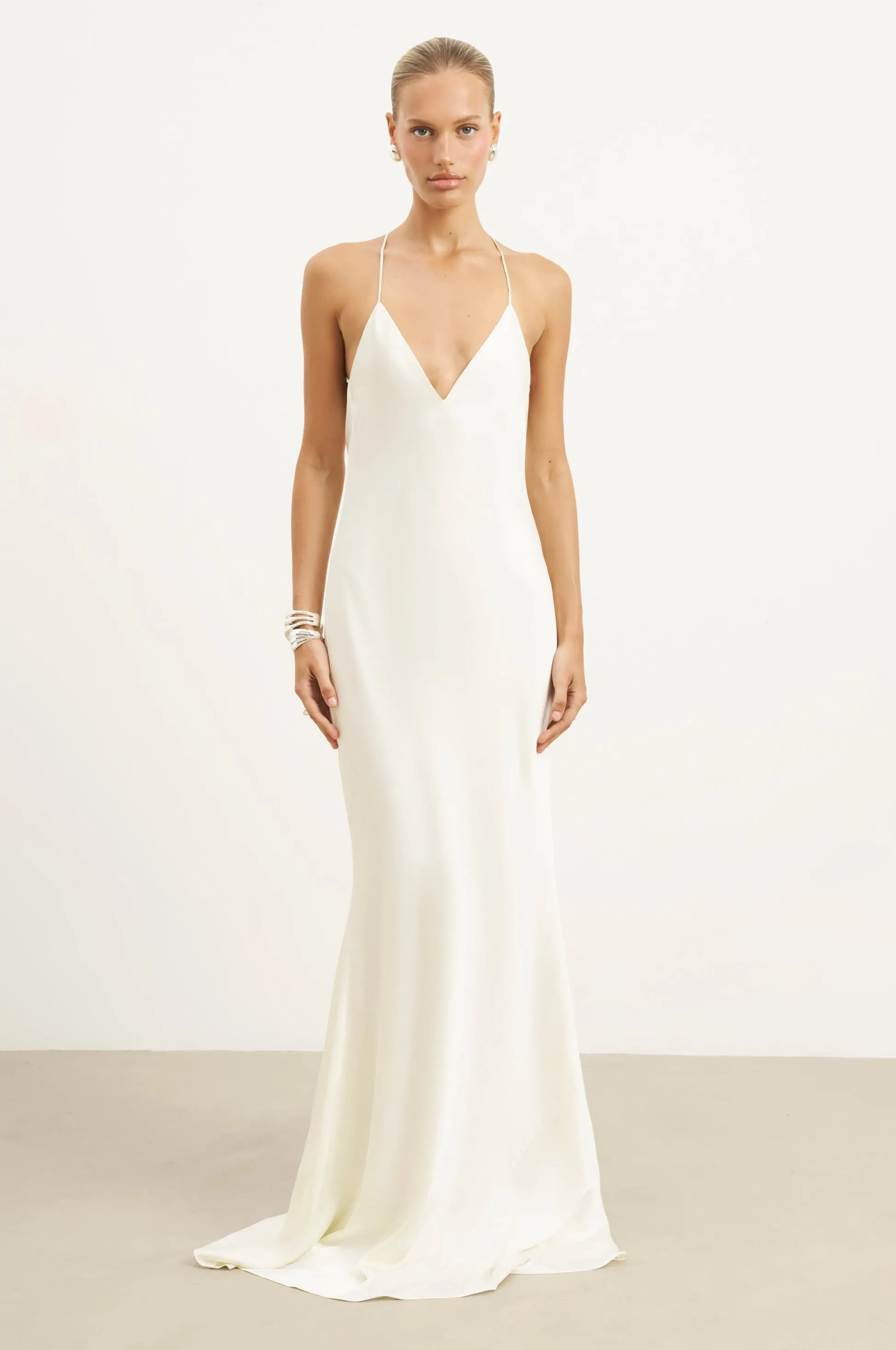 Satin Slinky Cowl Back Gown - Ivory Anti-bacterial
