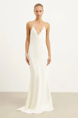 Satin Slinky Cowl Back Gown - Ivory Anti-bacterial