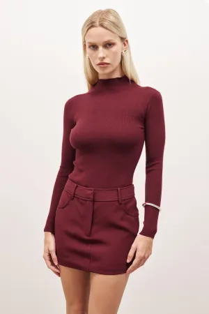 Fine Knit High Neck Bodysuit - Burgundy Soft Material DurableBlend