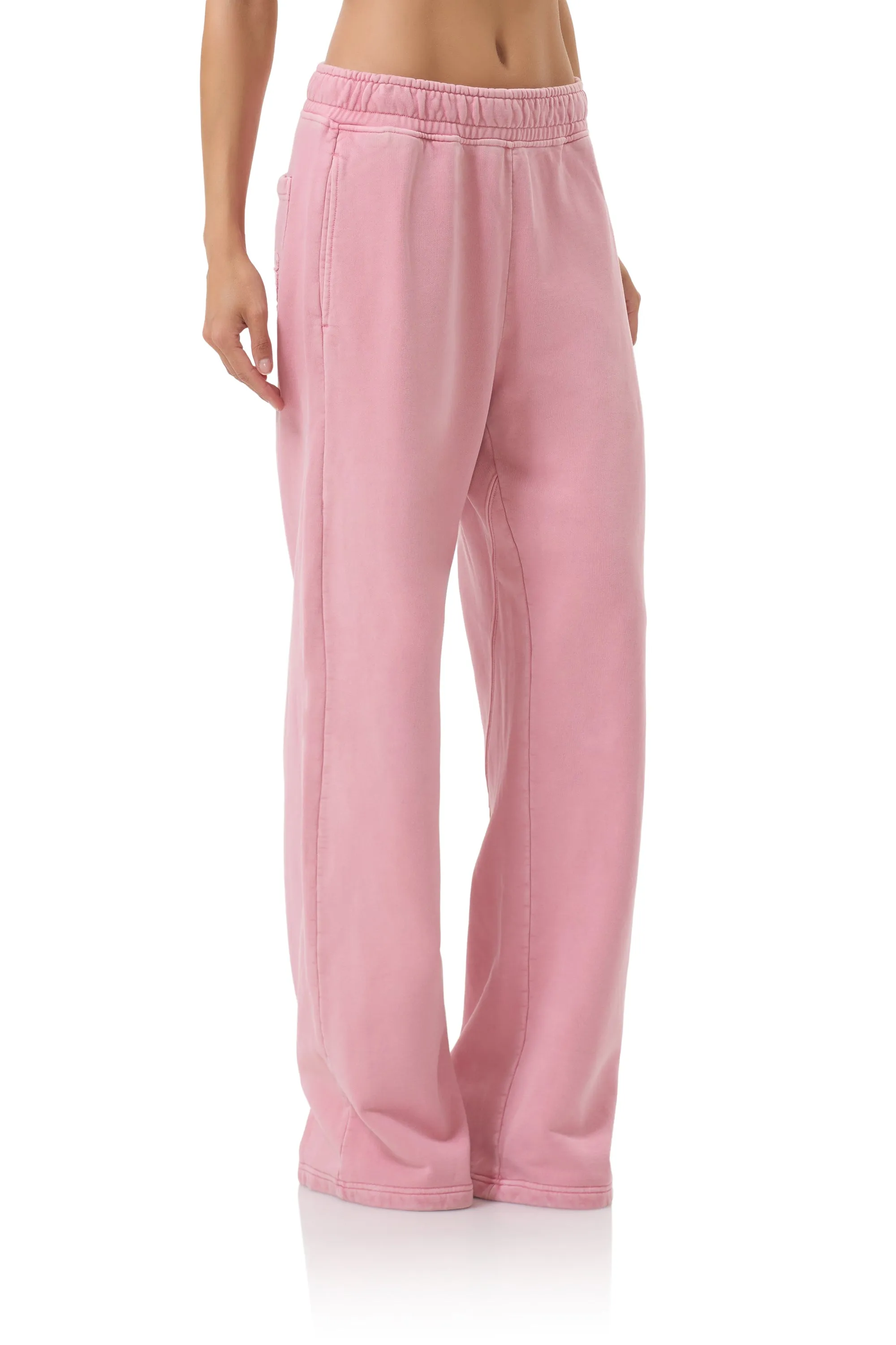 Slim Waist Side Pockets Finely Straight Leg Sweatpant - Clay Pink
