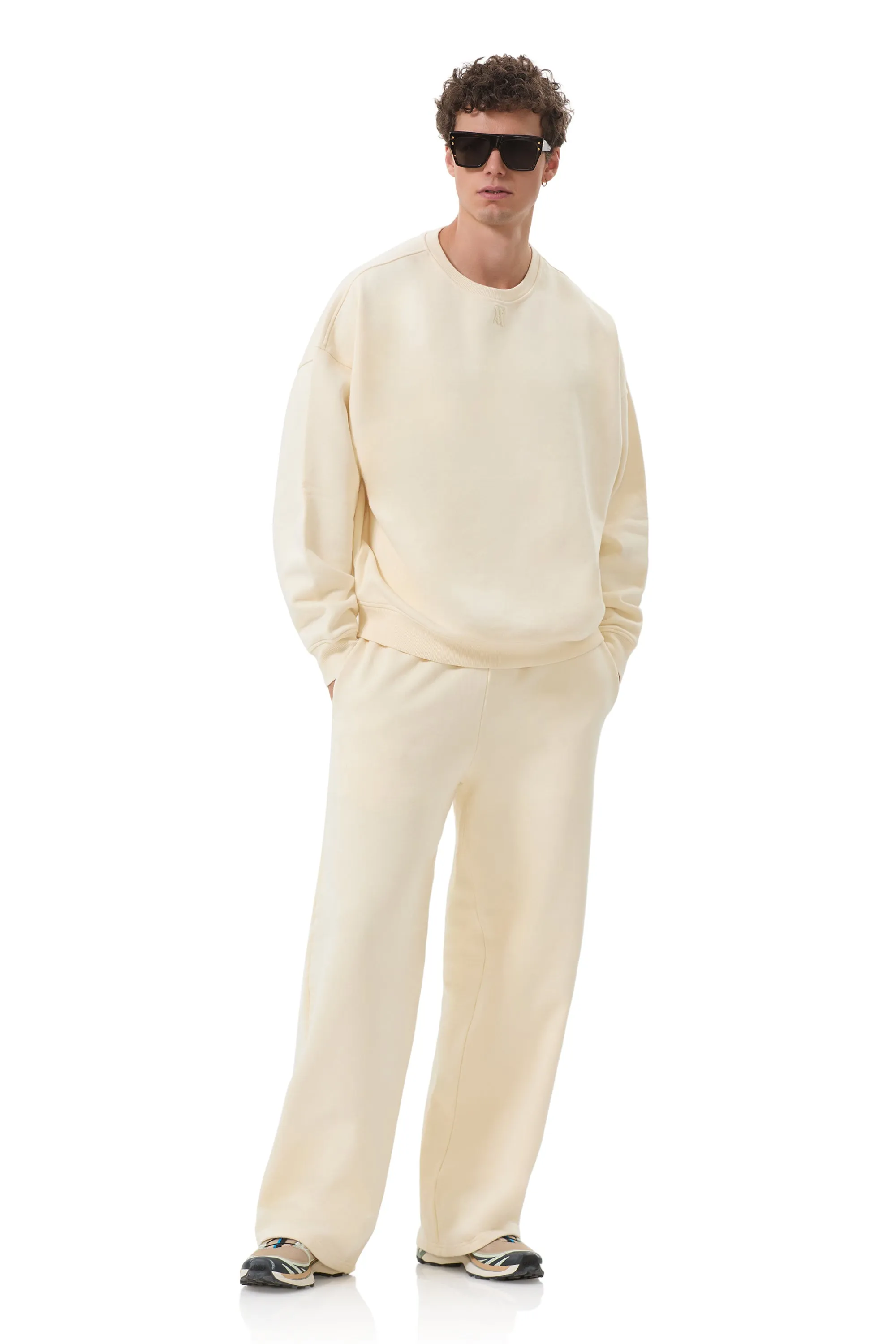 Relax Fit Design Slim Stretch Fit Finely Straight Leg Sweatpant - Vintage White