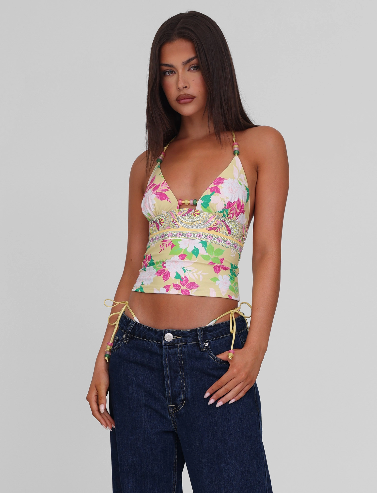 FINLEA TANKINI TOP - PAISLEY BORDER Water Repellent Zipper Guard Multi Panel Ergonomic Cut