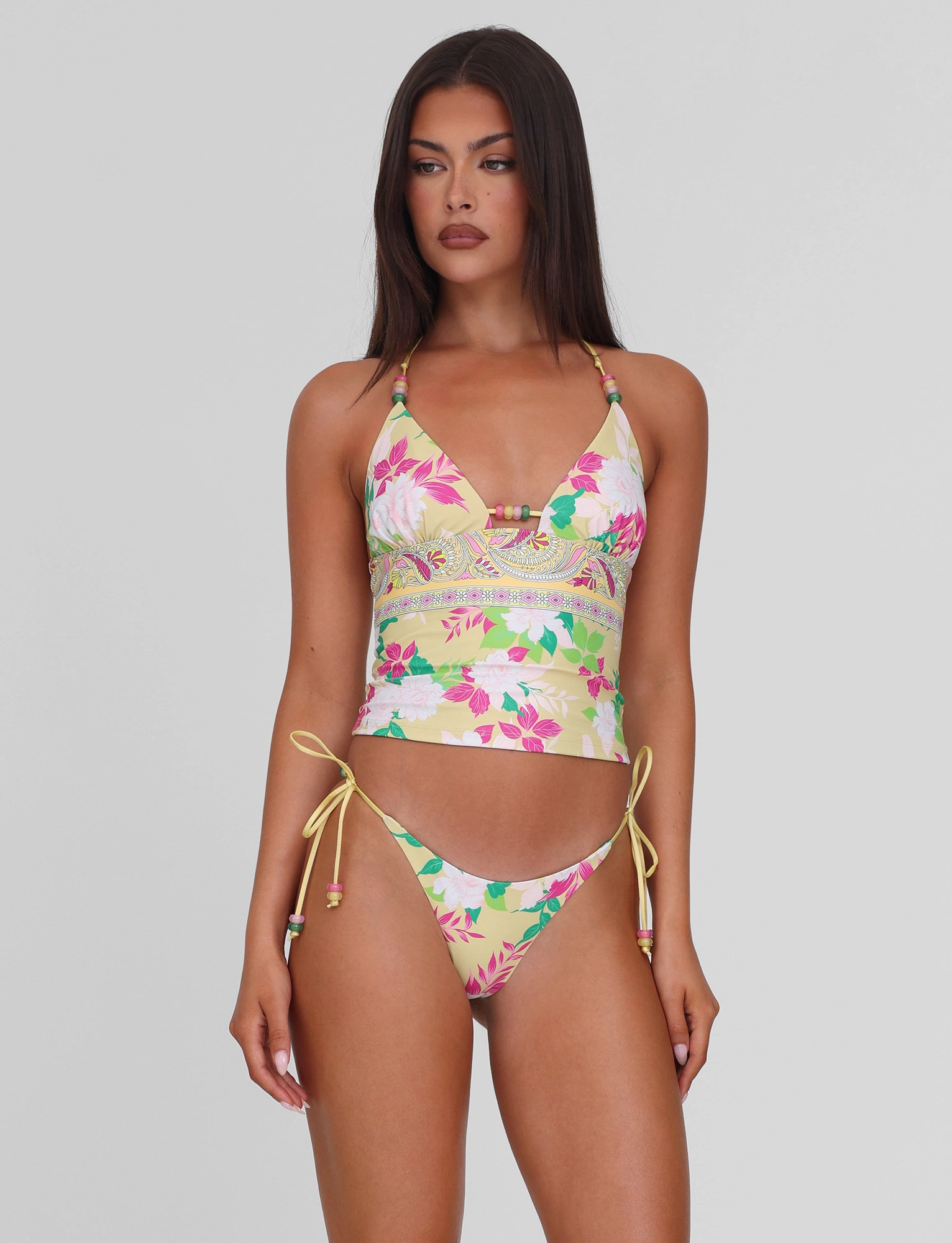 Fade Resistant Finish Molded Contour Support FINLEA TANKINI TOP - PAISLEY BORDER