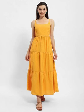 Madame Cami Neck Orange Tiered Maxi Dress Cool Draping Underwire-Support