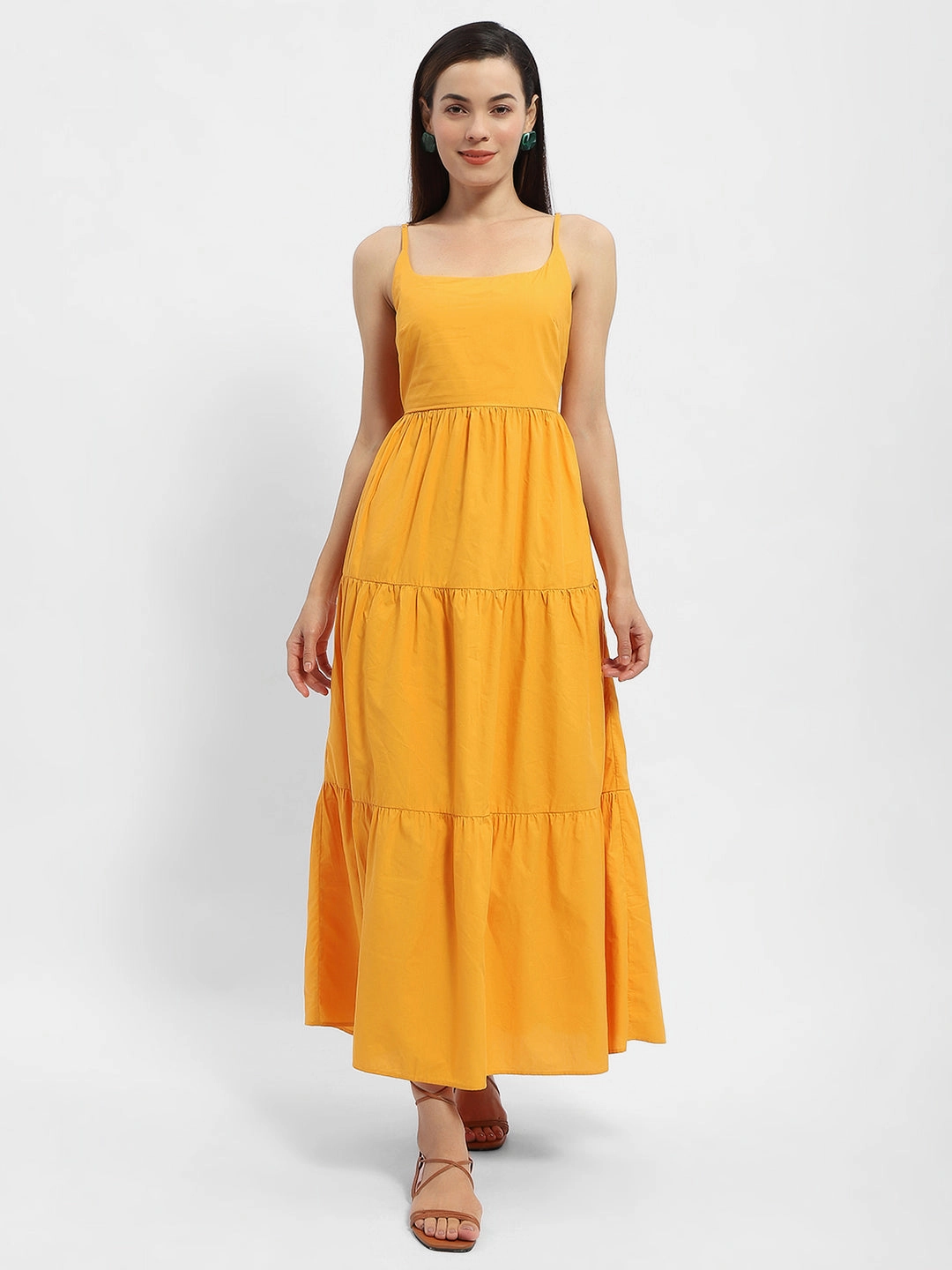 Madame Cami Neck Orange Tiered Maxi Dress Cool Draping Underwire-Support