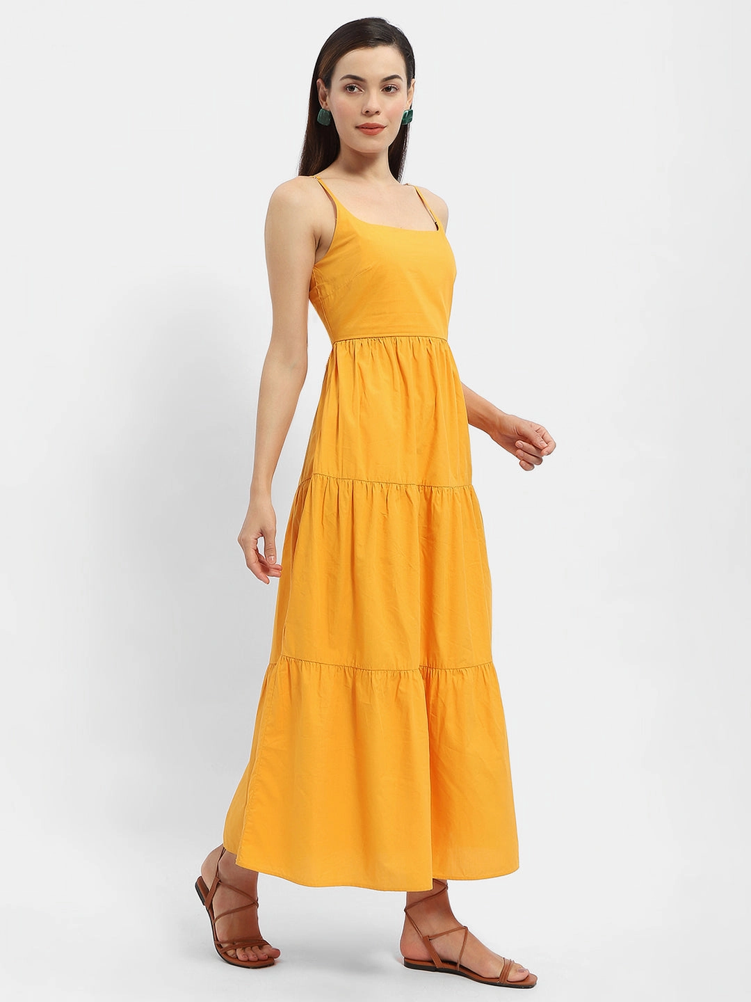 Madame Cami Neck Orange Tiered Maxi Dress Chill Design