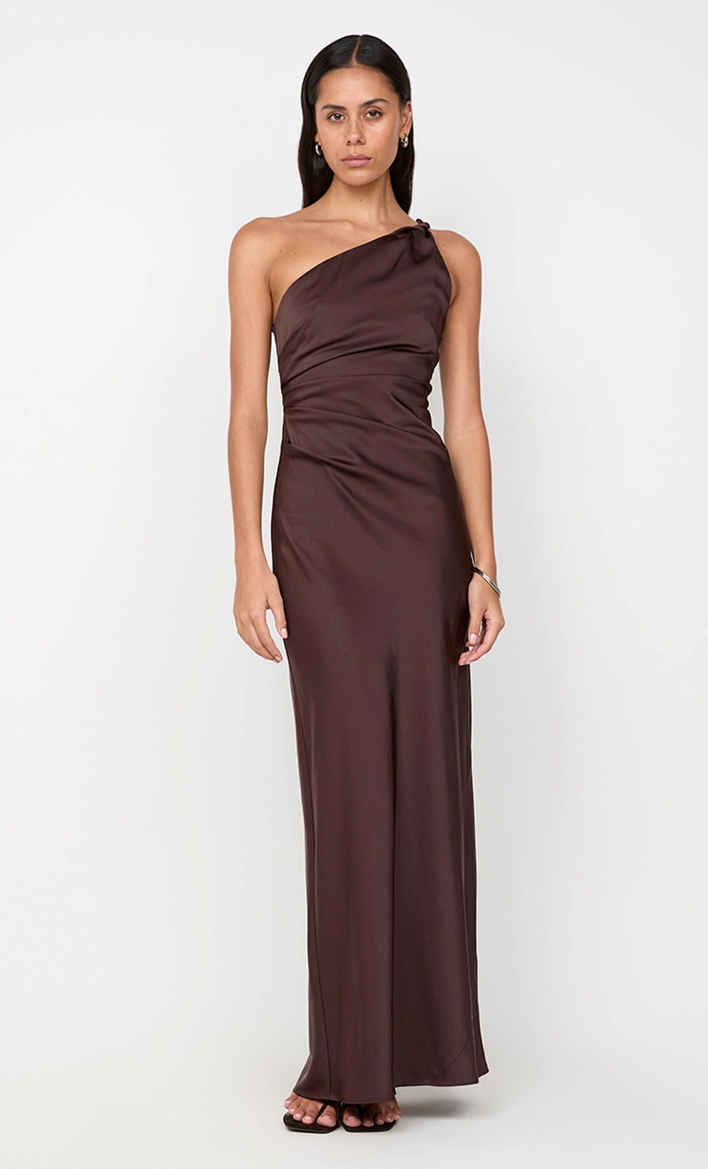 Drapey Fabric LUNETTA ASYM DRESS - DARK CHOCOLATE