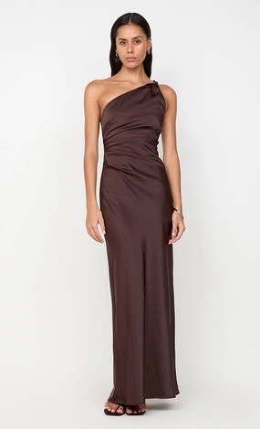 Drapey Fabric LUNETTA ASYM DRESS - DARK CHOCOLATE
