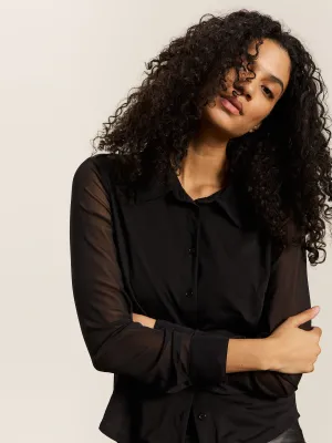 Fitted Mesh Button Down Top Black AntiStaticFinish