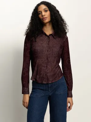 Fitted Mesh Button Down Top Boheme Comfy Style Sporty Chic